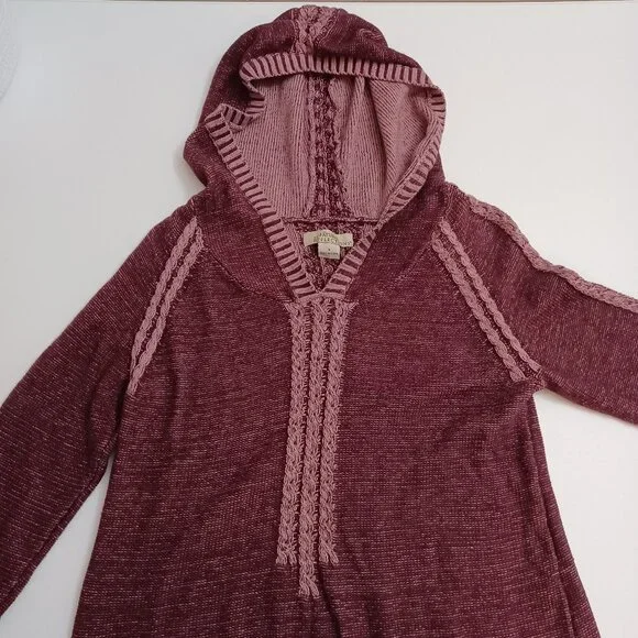 Women's Natural Reflections Wine Color Wool Blend Pull Over Hoodie‎ Size Small - Picture 3 of 6